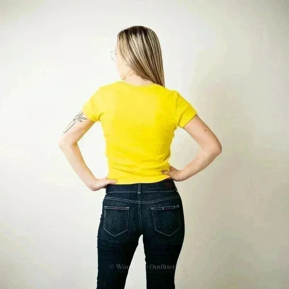 Y2K Playboy Bright Yellow Crop Top Tee Shirt - M - Picture 2 of 6